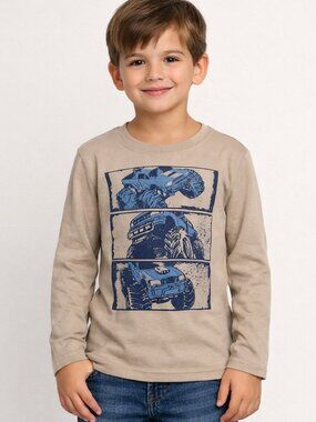 OshKosh Originals Kids Beige Monster Truck Long Sleeve Tee Size 6